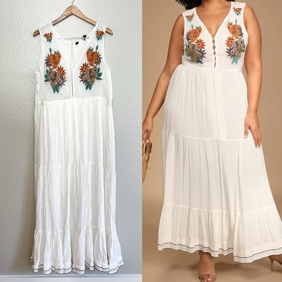 NWOT Tickets To Paradise White Embroidered Maxi Dress
